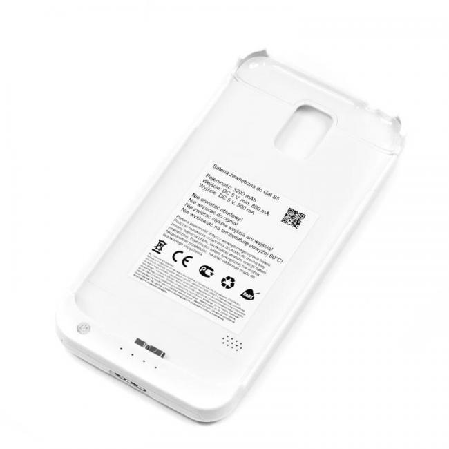 Dėklas su papildomu akumuliatoriumi Samsung G900F Galaxy S5, 3200 mAh, baltos spalvos