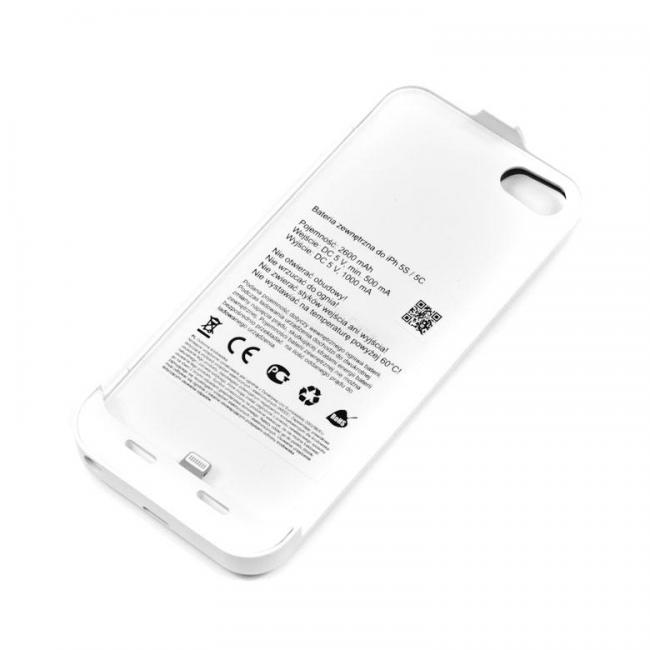 Dėklas su papildomu akumuliatoriumi Apple iPhone 5 / 5S, 2600 mAh, baltas