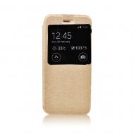 Dėklas Samsung Galaxy Trend S7560 / S Duos S7562 / Trend Plus S7580, atverčiamas į šoną su langeliu, auksinis, FLEXI S-VIEW