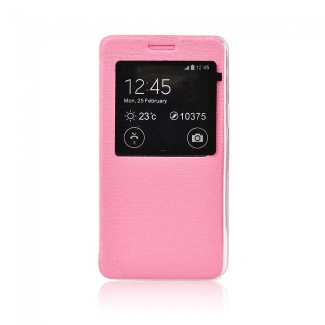 Dėklas Samsung A500 Galaxy A5, atverčiamas į šoną su langeliu, rožinis, FLEXI S-VIEW