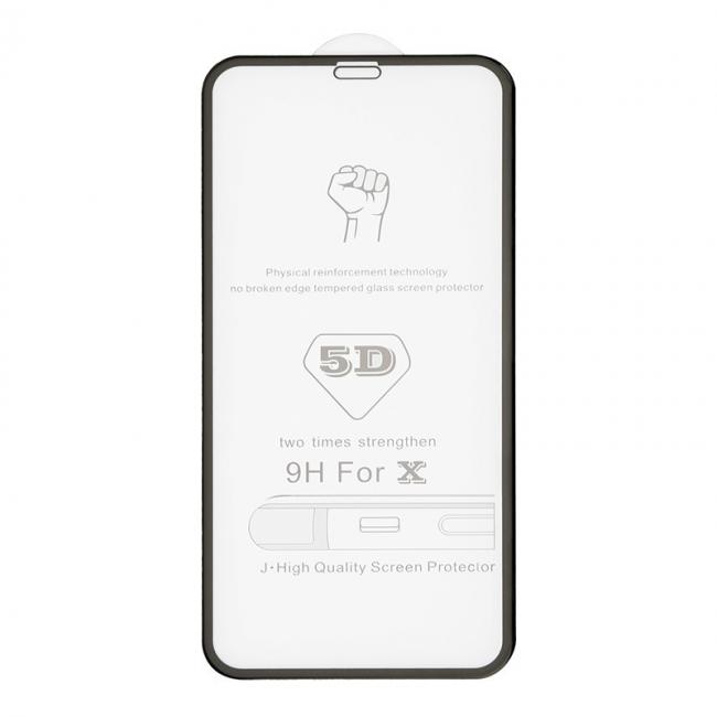 Apsauginis stikliukas Apple iPhone X / XS / 11 Pro, lenktas pilnai klijuojamas, juodas, 5D FULL GLUE (be garantijos)