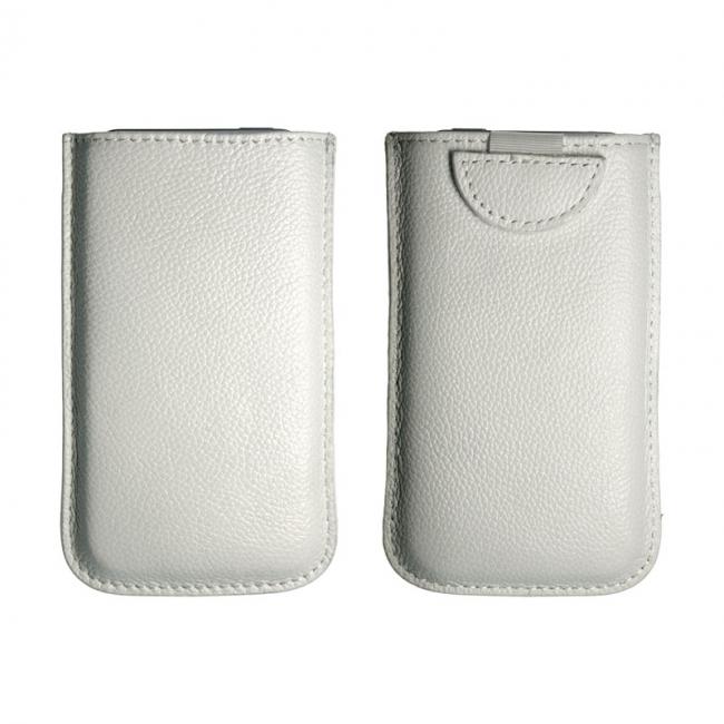 Universalus dėklas iš natūralios odos COYO Pull Up Leather, dydis: M (iPhone 4S), baltos spalvos
