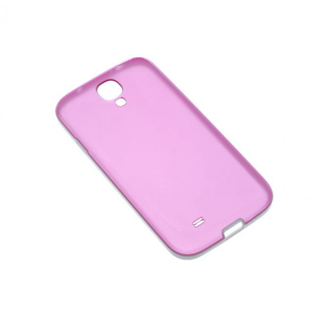 Dėklas Samsung I9500 / I9505 Galaxy S4, galinis iš plastiko, permatomas rožinis su balta, SNAP ON PREMIUM